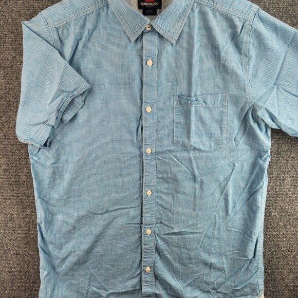 Quiksilver Button Up Shirt Men Short Sleeve Blue Striped Large Cotton Woven - Picture 2 of 15